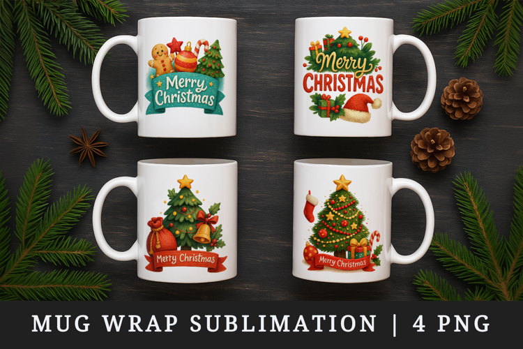 Merry Christmas mug wrap printable sublimation design
