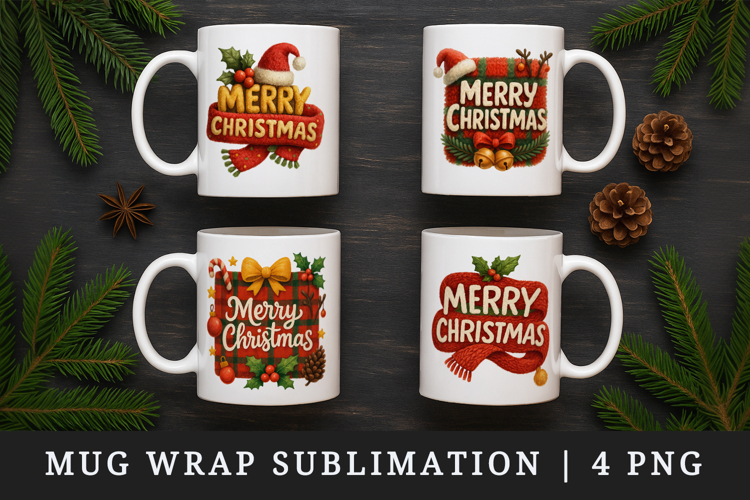 Merry Christmas mug wrap printable sublimation design