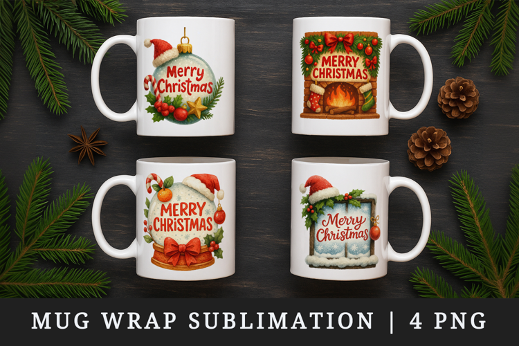 Merry Christmas mug wrap printable sublimation design