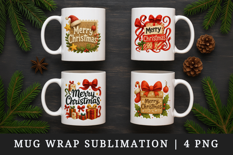 Merry Christmas mug wrap printable sublimation design
