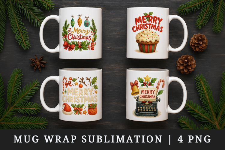 Merry Christmas mug wrap printable sublimation design