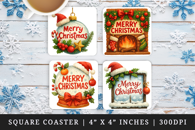 Merry Christmas square coaster sublimation, coasters design