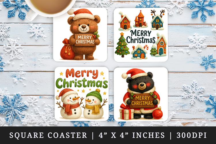 Merry Christmas square coaster sublimation, coasters design