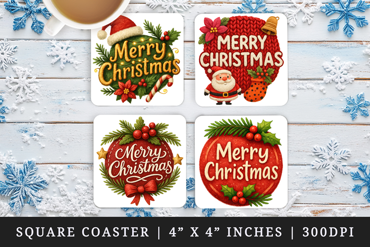 Merry Christmas square coaster sublimation, coasters design