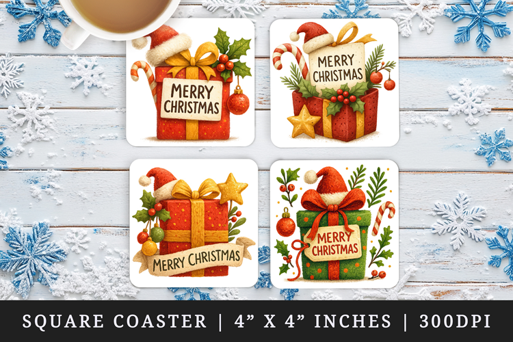 Merry Christmas square coaster sublimation, coasters design