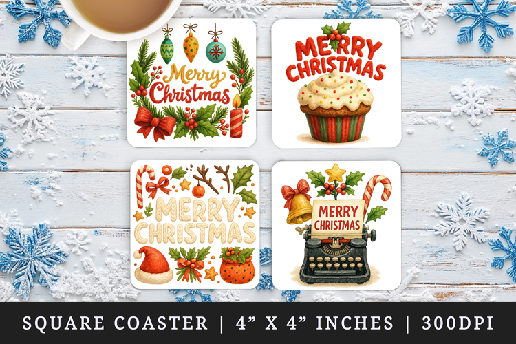 Merry Christmas square coaster sublimation, coasters design