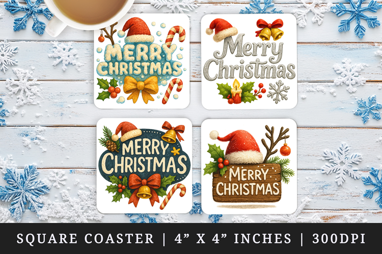 Merry Christmas square coaster sublimation, coasters design