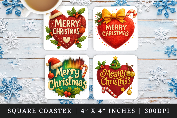 Merry Christmas square coaster sublimation, coasters design