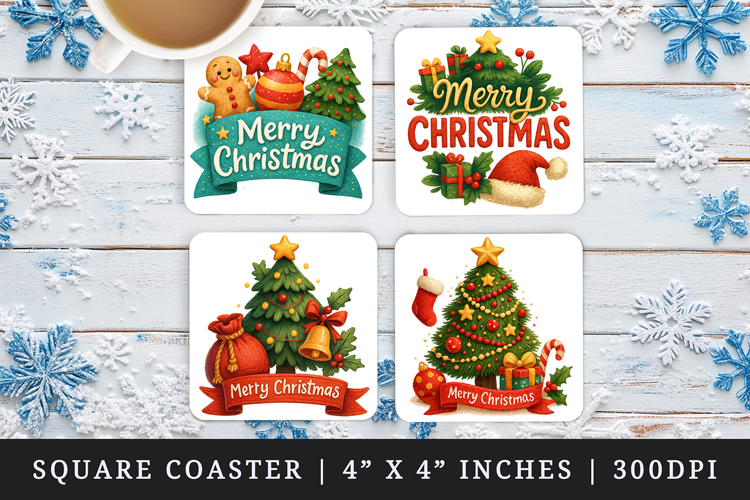Merry Christmas square coaster sublimation, coasters design