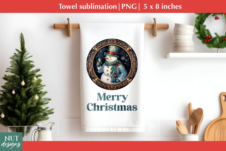 Snowman towel sublimation, Merry Christmas towel design example image 1