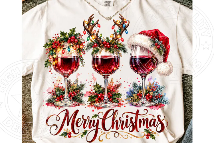 Merry Christmas Wine Glasses Festive Holiday Wine Lover PNG
