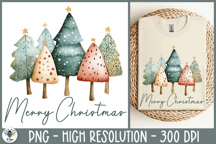 Watercolor Christmas Trees PNG | Merry Christmas PNG