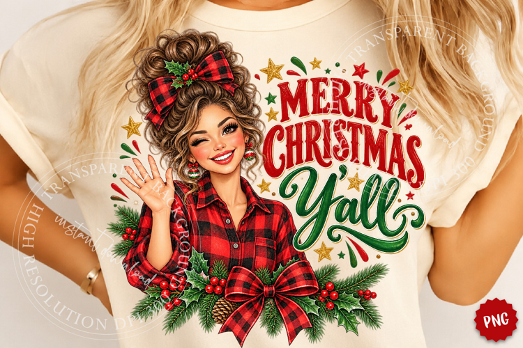 Merry Christmas Yall Girl Sublimation, Merry Christmas Yall