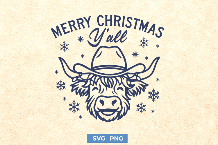 Merry Christmas Y’all SVG | Highland Cow Christmas PNG Print