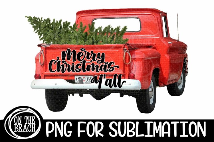 Merry Christmas Y'all Sublimation PNG Vintage Red Truck example image 1