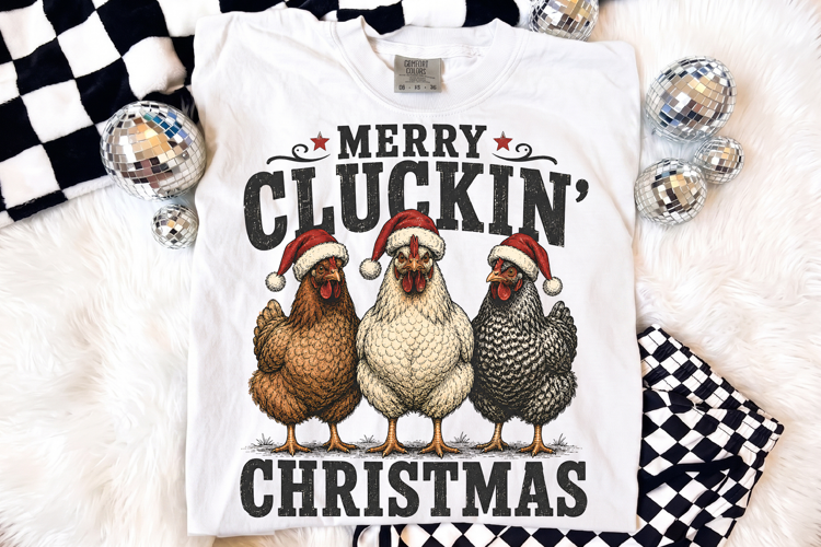 Merry Cluckin Christmas PNG, Funny Chicken Santa Hat Shirt