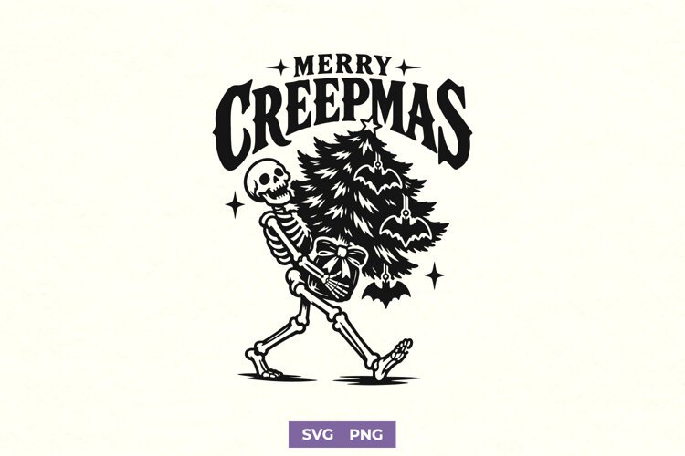 Merry Creepmas SVG, Skeleton Christmas PNG, Spooky Christmas example image 1