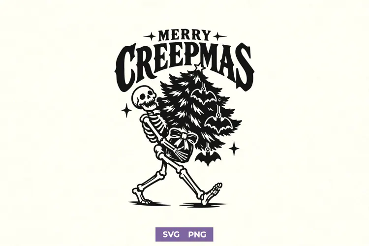 Merry Creepmas SVG, Skeleton Christmas PNG, Spooky Christmas