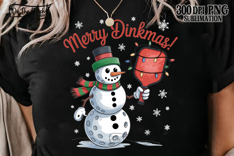 Merry Dinkmas Pickleball PNG Christmas Snowman Lights