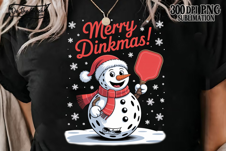 Merry Dinkmas Pickleball PNG Christmas Snowman Lights