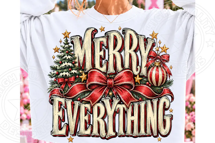 Merry Everything Christmas PNG | Vintage Red Bow & Christmas