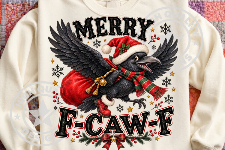 Merry F-Caw-F Christmas Crow PNG example image 1