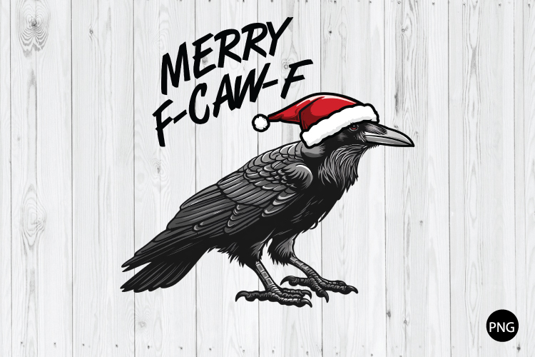 Merry F-Caw-F PNG, Christmas Raven PNG, Funny Crow PNG