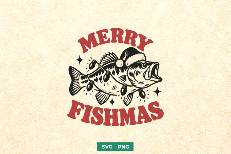 Merry Fishmas SVG, Largemouth Bass Christmas Fishing Design example image 1