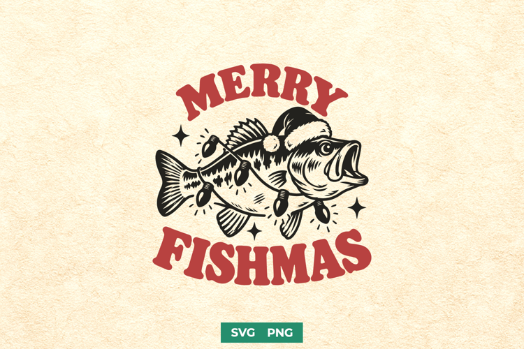 Merry Fishmas SVG, Largemouth Bass Christmas Fishing Design