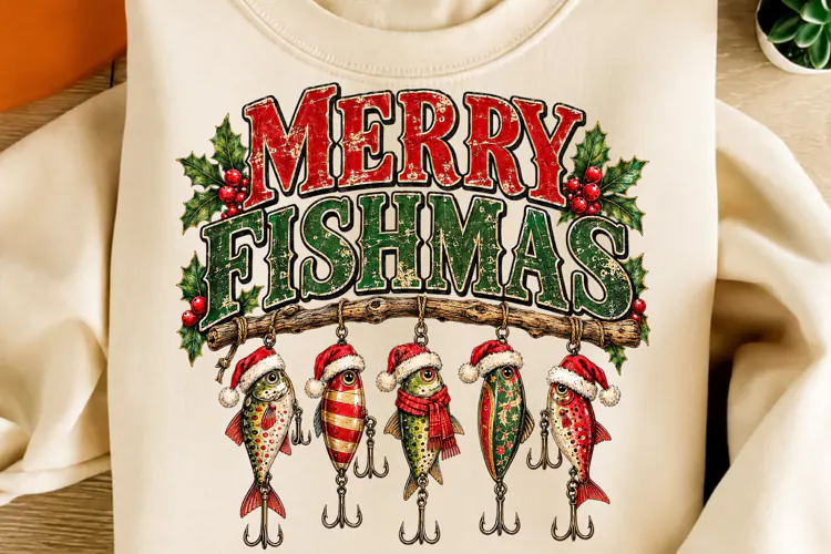 Merry Fishmas PNG | Funny Christmas Fishing Fish Sublimation