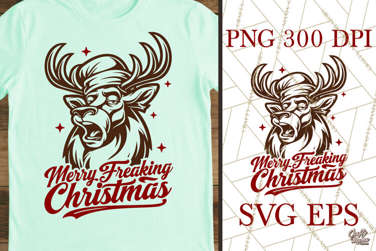 Merry Freaking Christmas Grumpy Reindeer Holiday SVG PNG example image 1