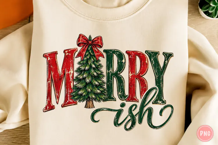 Merry Ish Retro Christmas Tree PNG