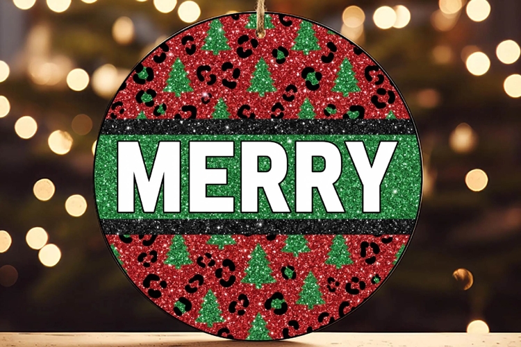 Merry Leopard Glitter Christmas Tree Ornament example image 1