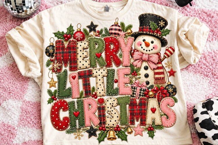 Merry Little Christmas PNG Retro Snowman example image 1
