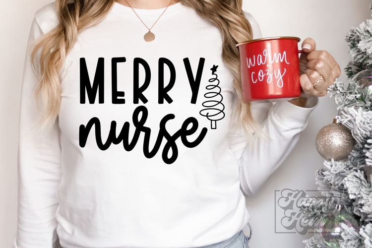 Merry Nurse SVG - Holiday Christmas Sweater Nurse Claus