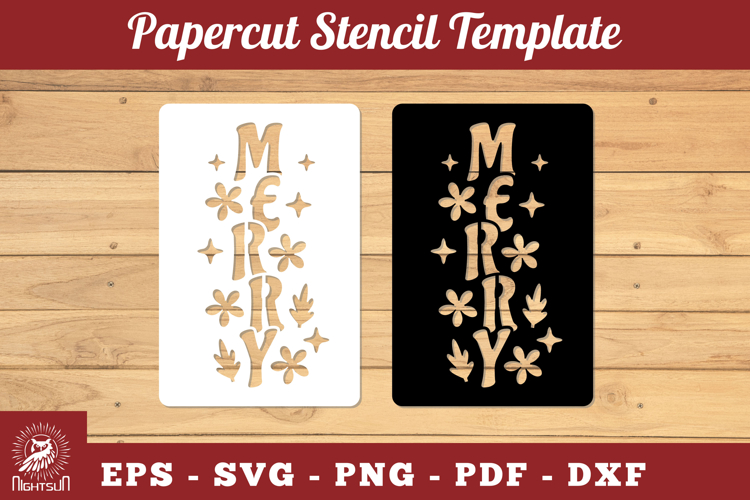 Merry Papercut Stencil SVG