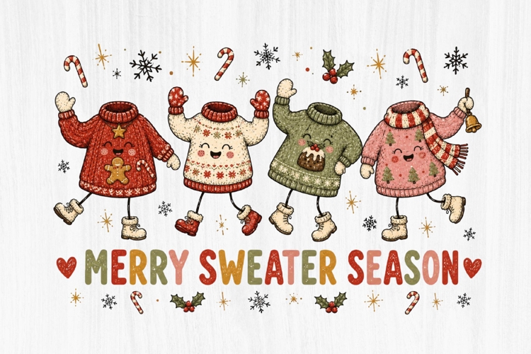 Merry Sweater Season Christmas Clipart PNG