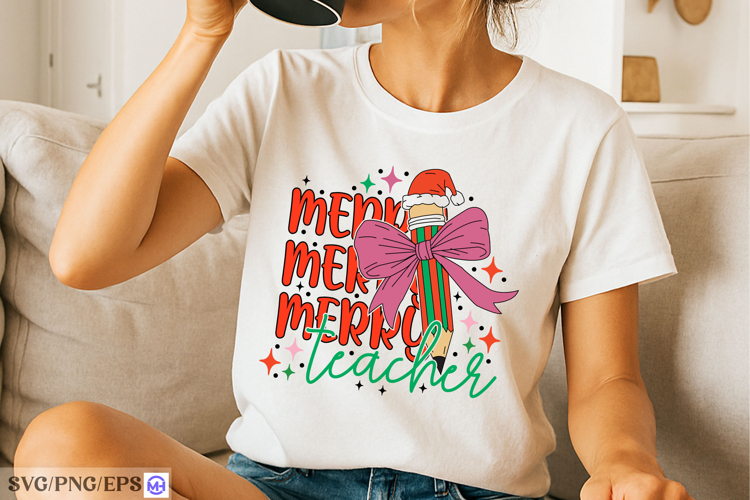 Christmas Merry Teacher SVG PNG T-shirt Design