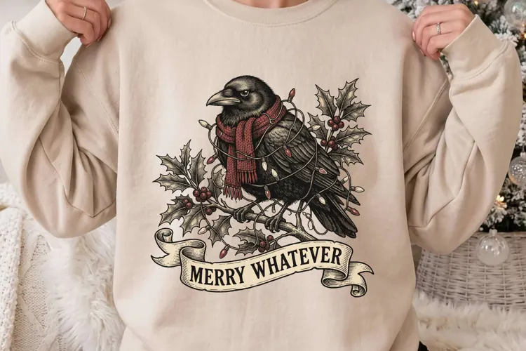 Merry Whatever Grumpy Raven Christmas PNG