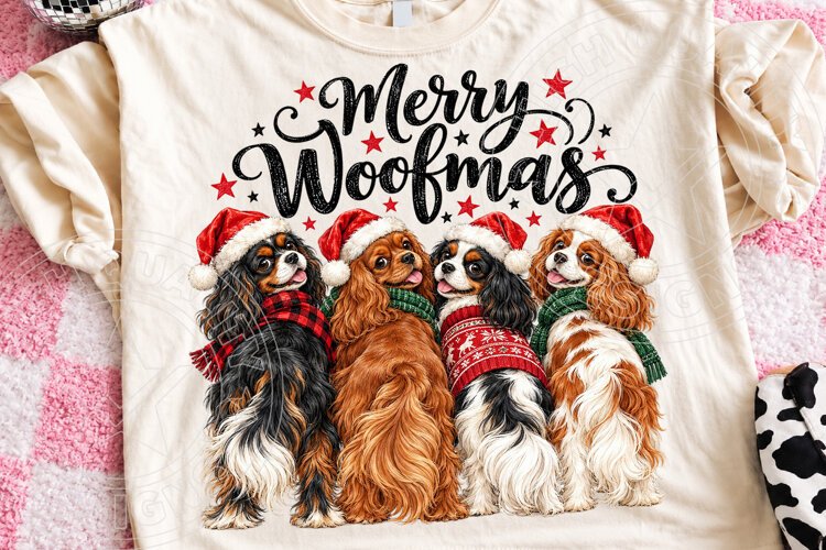 Merry Woofmas Christmas Cavalier King Charles Spaniel Dogs P example image 1