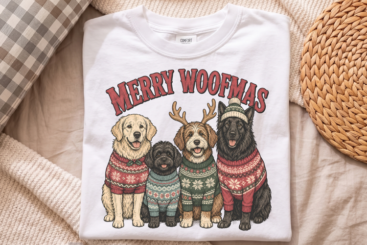 Merry Woofmas PNG, Funny Christmas Dogs Sweater Shirt