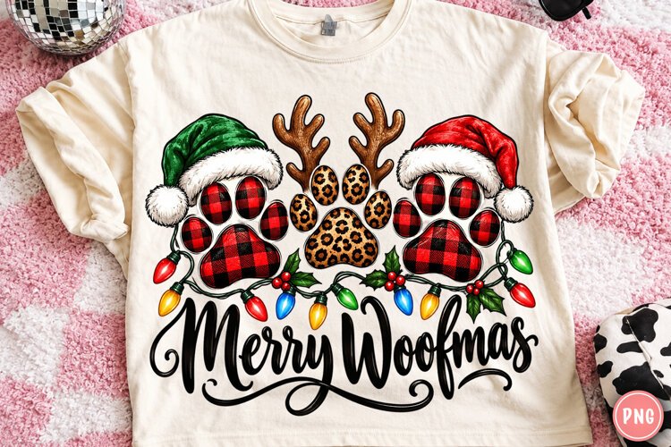 Merry Woofmas Christmas Cats PNG | Leopard & Buffalo Plaid example image 1