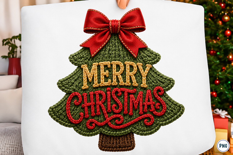 Merry Christmas Tree Faux Yarn PNG Preppy Christmas PNG