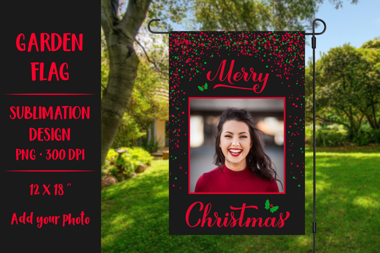 Merry Christmas photo frame garden flag sublimation design