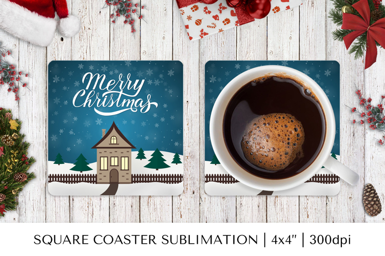 Merry Christmas square coaster sublimation design 01