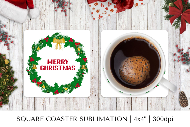Merry Christmas square coaster sublimation design 05