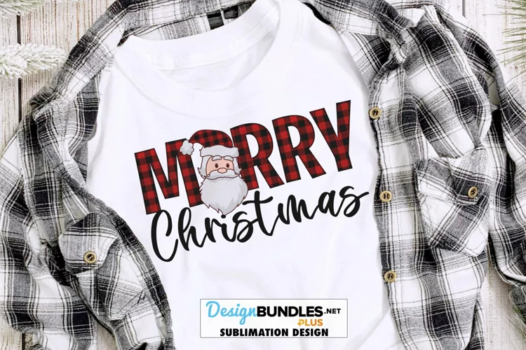 Christmas Sublimation | Merry Christmas Plaid Letters Santa