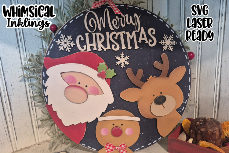 Merry Christmas Trio Round Sign Laser SVG