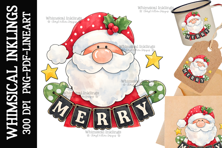 Merry Santa Sublimation Clipart| DTF Clipart