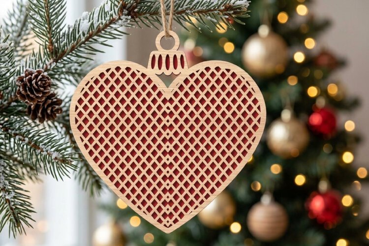 Mesh Heart Christmas Ornament SVG Cut File example image 1